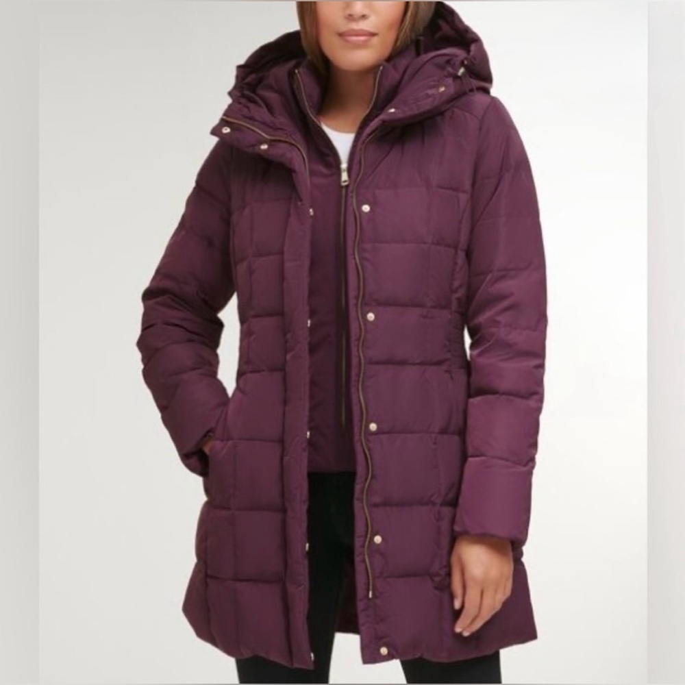 Cole Haan Women’s Signature Hooded Taffeta Down Coat Puffer Merlot Size M